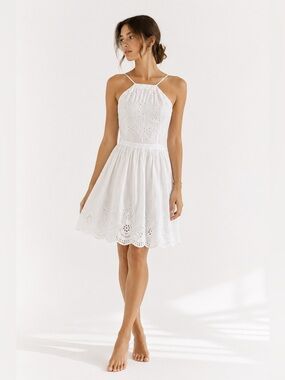 Abercrombie White‎ Eyelet Halter Mini Dress Summer Picnic Size S